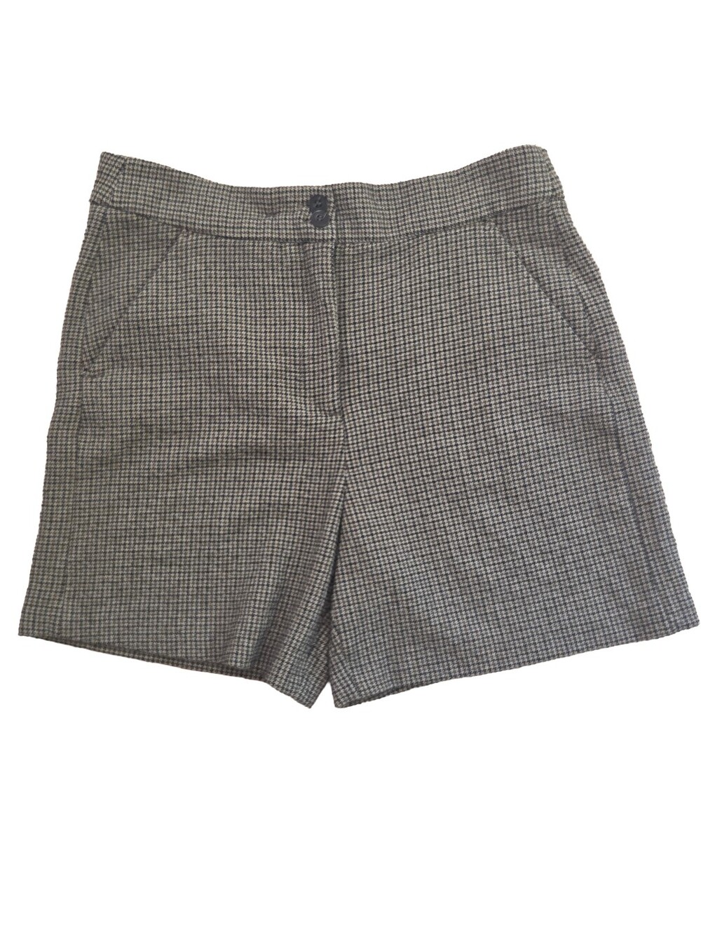 Tan Zara Textured Houndstooth Plaid Shorts High Rise Boho Academia, Size S